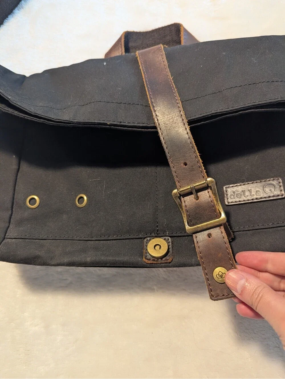 della Q Black Canvas and Leather Crossbody Bag